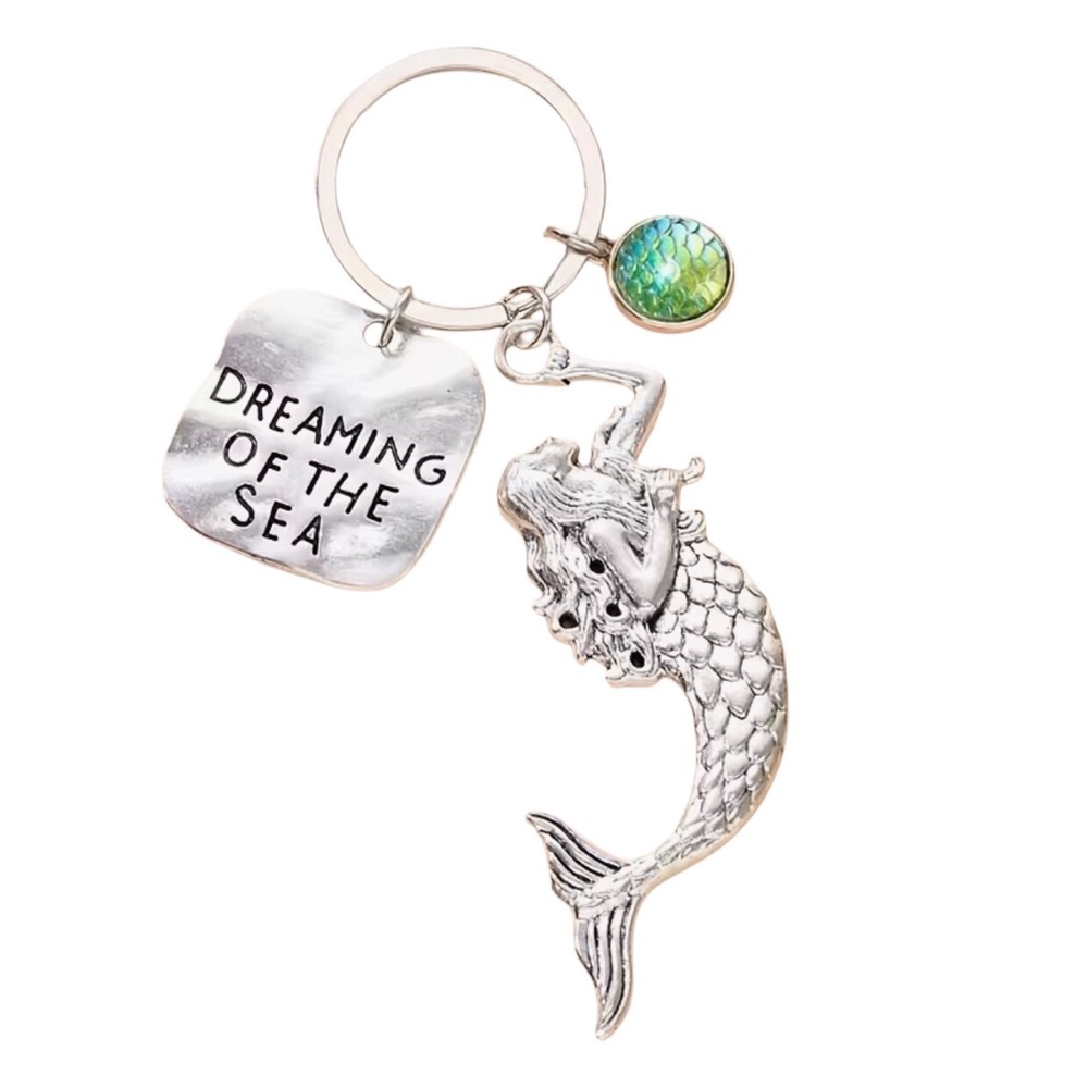 Silver Mermaid Keychain with Green Accent - “Dreaming of the Sea”